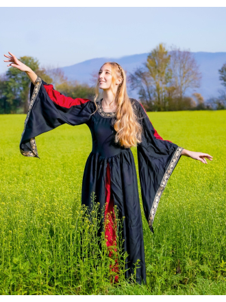 Trollfelsen Leonardo Carbone Mittelalter Gewandung Ritter Maid Burgfrau Edles Viskose Kleid Ivette Schwarz Rot _3_
